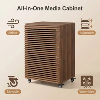 Meuble multimédia 5 niveaux avec porte grillagée, étagères réglables et roulettes, support audio-vidéo pour salon et salle de jeux