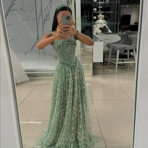Jancember LSZ123 роскошное платье на тонких бретельках с жемчугом, свадебное зеленое праздничное платье для выпускного вечера - Product Image 1