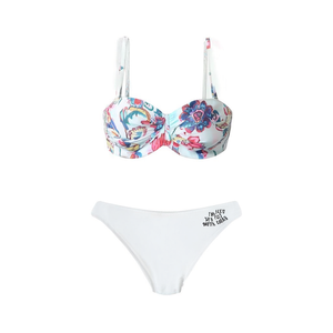 Set bikini taglie forti con stampa floreale, top push-up e slip bianco, costume da bagno WW12257, taglie 42, 44, 46, 48 - Product Image 2