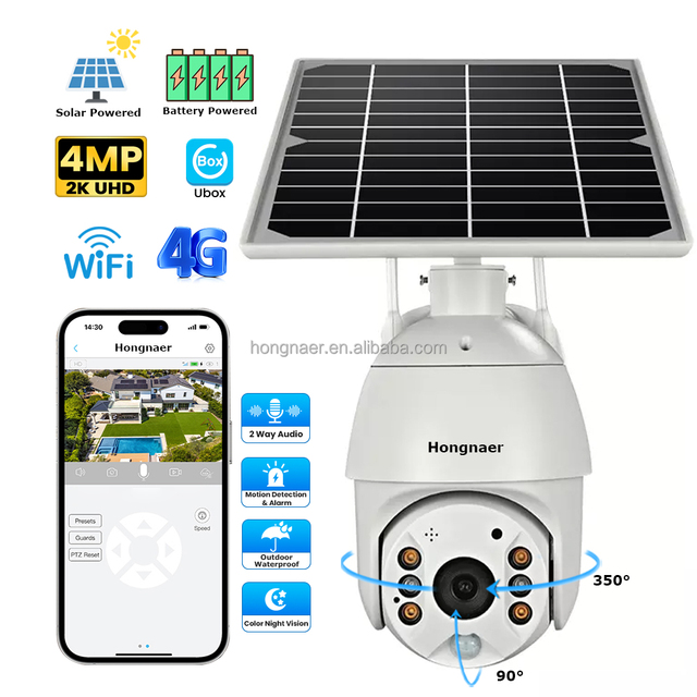 Hongnaer 3MP 4MP Wireless 4G Solar Panel Power IP PTZ Surveil Camera Ubox WiFi Outdoor Security 4G Sim Card CCTV 4G Solar Camera