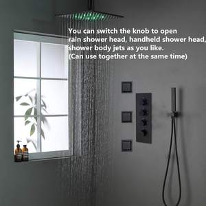 Système de <span class=keywords><strong>douche</strong></span> thermostatique noir à <span class=keywords><strong>LED</strong></span>, gouttelettes de corps, <span class=keywords><strong>douche</strong></span>, noir, 16 pouces - Product Image 2