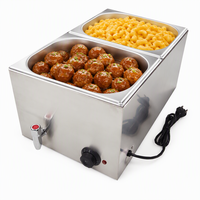 Bain-marie électrique commercial à double cuve en acier inoxydable avec robinet de vidange pour buffet et restauration
