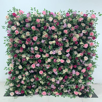 Mur de fleurs artificielles 3D H-909, toile de fond enroulable, roses noires en soie, toucher naturel, 8 pieds x 8 pieds, Fête des Mères, Saint-Valentin