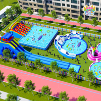 Parc aquatique gonflable extérieur personnalisé sur le thème de l'éléphant pour jeux aquatiques et terrestres