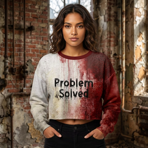 Trendy Spooky Season <b>Hoodie</b> Problem Solved Bloody Graphic Print Pullover High-Quality Loose <b>Halloween</b> Crop Sweatshirts for Women - Product Image 3