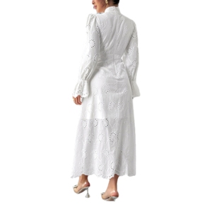 Vestido Elegante de Manga Larga con Aberturas y Botones en la Cintura para Mujer, Color Sólido, Estilo Vacacional - Product Image 2