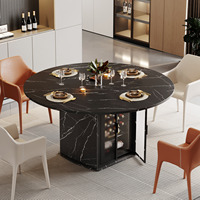 Table à manger ronde de 47 pouces avec mini-réfrigérateur à vin, armoire de rangement à porte en verre cannelé givré, exportation d'usine