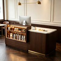 Comptoir de service blanc personnalisé avec vitrine en verre, éclairage LED, bureau de caisse, café, commerce de détail