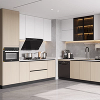 Ensemble de cuisine moderne à grande échelle avec îlot, ensemble complet de meubles de cuisine écologiques, y compris les accessoires de robinetterie