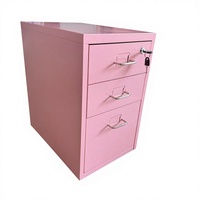 Armoire de rangement en acier à 3 tiroirs avec serrure sécurisée |   Organisateur autoportant rose moderne pour bureau, maison, chambre et cuisine