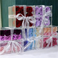 Coffret de bijoux en acrylique carré fait main personnalisé avec rose éternelle - Cadeaux élégants pour la Saint-Valentin, le Nouvel An