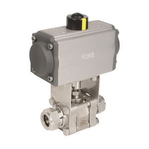Vanne à bille pneumatique à trois pièces ROKE en acier inoxydable 316, double compression, commande automatique pour eau, gaz, huile - Product Image 1