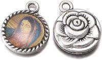 100 pièces Médaillon rond en émail assorti, motifs variés : Notre-Dame, Jésus, Vierge Marie, centre de chapelet floral, en alliage catholique, 16mmx13mm