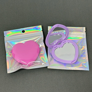 Geperstond bedrukt hartvormig spiegel met dubbele zijden, make-up spiegel met laserkleur verpakking, boutique cadeau spiegel - Product Image 3
