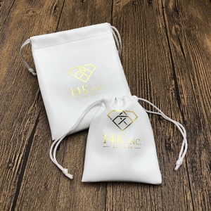 Luxury <strong>White</strong> PU Leather Drawstring Jewelry Pouch Bag with Gold Foil Logo for <strong>Jewellery</strong> Paper Cardboard Packaging <strong>Boxes</strong> - Product Image 5