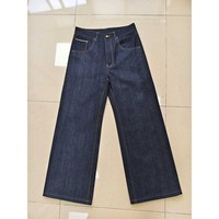 Jean en denim brut vintage 15 oz pour homme, taille mi-haute, non lavé, coupe ample, noir, avec broderie personnalisée et selvedge