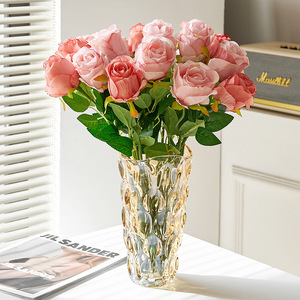 Bouquet de roses artificielles en soie rose foncé et rose clair, haute simulation, pour mariage et décoration intérieure - Product Image 4