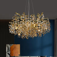 Lustre décoratif en cristal K9 doré, design goutte de pluie de luxe, branches d'arbre en aluminium, pour salon et villa