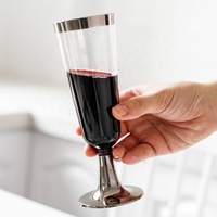 Tasse en plastique jetable de 5OZ à bords dorés, gobelet dur PS en plastique, verres à Champagne, verres à vin rouge, tasses de fête