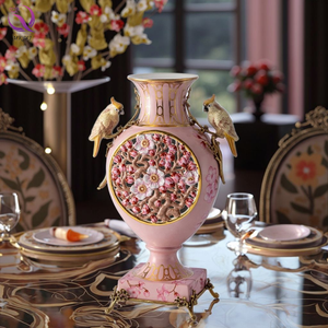 <span class=keywords><strong>Vase</strong></span> en céramique antique européen en porcelaine avec laiton rose fleur de cerisier <span class=keywords><strong>Vase</strong></span> à fleurs décoratif pour salon porche décor à la maison - Product Image 3