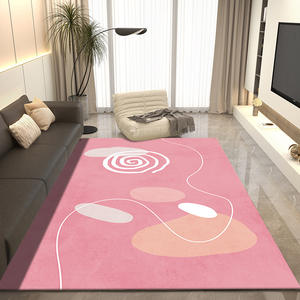 Tapis rectangulaire abstrait rose moderne pour salon, chambre à coucher, décoration de la maison, tapis de sol en fibre de polyester avec motif géométrique - Product Image 1