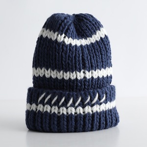 Bonnet d'hiver personnalisé pour femme, tendance, rayé, à revers, chaud, <span class=keywords><strong>en</strong></span> fil islandais, confortable, tricoté côtelé épais, style crochet - Product Image 5