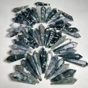 Kindfull Wholesale Natural Crystal Quartz Semi-precious Stone Moss Agate Power Wand Crystal Tower