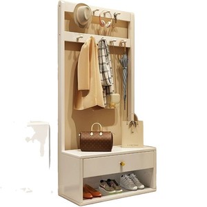 Perchero de madera maciza con estante de almacenamiento y zapatero para entrada y dormitorio, 60x38x168cm, color nogal, moderno y sencillo - Product Image 5