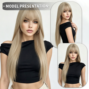 Peluca Larga y Lisa de Fibra Resistente al Calor de 30 Pulgadas, Rubio Platino Natural con Flequillo, para Cosplay, <span class=keywords><strong>Anime</strong></span>, Comic Con, Mujeres, Precio al por Mayor - Product Image 3