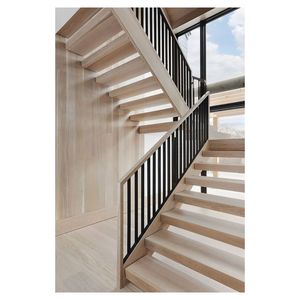 Escalera Recta Hecha a Medida con Peldaños <span class=keywords><strong>de</strong></span> <span class=keywords><strong>Madera</strong></span> Dura Seleccionada <span class=keywords><strong>y</strong></span> Barandillas <span class=keywords><strong>de</strong></span> Metal Forjado para Diseños <span class=keywords><strong>Interiores</strong></span> Únicos - Product Image 3