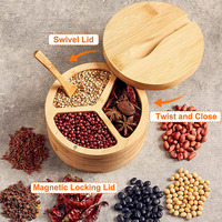 Organisateur d'épices de cuisine en bambou à 3 compartiments Simple Houseware avec cuillère, boîte à sel en bambou avec cuillère
