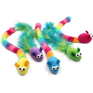 Premium 5 giocattoli interattivi per gatti con piume di erba gatta Multi-colore per topi con coda di piume lunghe scatola di stoffa resistente per gatti - Product Image 1