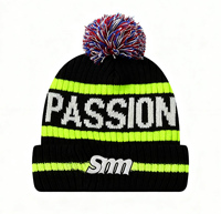 Bonnet en tricot jacquard à rayures style streetwear avec pompon et logo personnalisé brodé