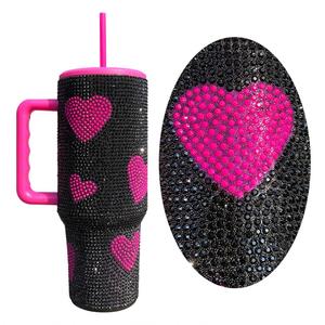 <b>Reusable</b> Insulated Vacuum <b>Cup</b> Sweet Heart Printed Bling 40oz Coffee Travel Mug Pattern Tumbler <b>With</b> Handle - Product Image 2