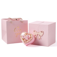Boîte cadeau personnalisable en forme de cœur à double porte avec fleur éternelle, simple et carrée, pour la Saint-Valentin, demande en mariage, confession, cadeau de rouge à lèvres