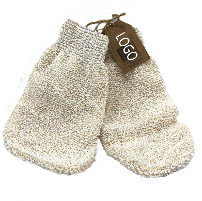 Оптовая продажа, экологически чистый многоразовый инструмент для стирки, полотенце для ванны из натурального конопляного хлопка, отшелушивающие перчатки, скребок
