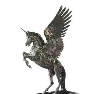 Modern Life Size Large Metal Outdoor Garden Stainless Steel Science Fiction Winged Horse Statue Sculpture