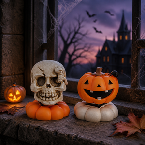 Decorazione Halloween Ornamento Resina Fantasma Zucca Teschio Lapide Rotante Statuetta Tavolo Casa Festa Scrivania - Product Image 6