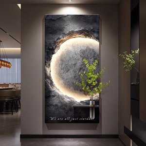 Dipinto Decorativo Moderno con Texture Arenaria per Arredamento Casa, Stile Verticale con <span class=keywords><strong>Vaso</strong></span> in Vetro e Murale Illuminato a LED - Product Image 1