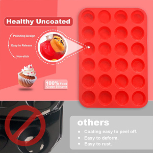 Hot bán walfos <span class=keywords><strong>Mini</strong></span> Silicone <span class=keywords><strong>Muffin</strong></span> Pan 24 ly không dính cupcake Baking Pan máy rửa chén an toàn làm bánh nướng xốp bánh tart bánh mì - Product Image 3