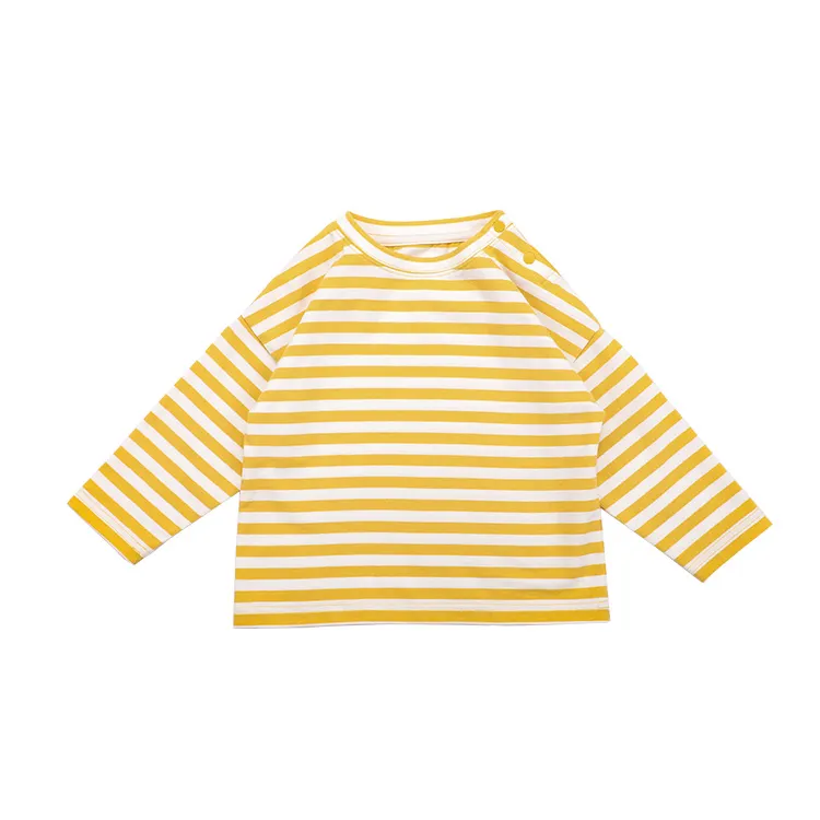 Yeni ürün 100% pamuklu uzun kollu tişört çizgili gömlek pamuk taban gömlek bebek bebek T-Shirt