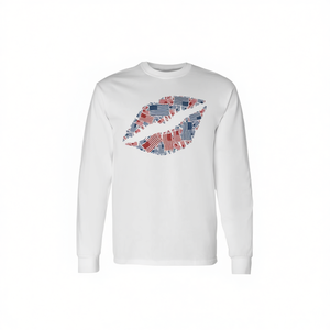 T-shirt a maniche lunghe con silhouette di labbra patriottiche con bandiera americana, 4 luglio - Product Image 2