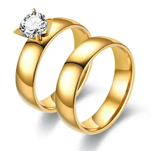 MECYLIFE订婚情侣戒指不锈钢18k镀金直拉结婚时尚女性戒指