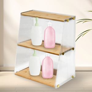 Présentoir en bois acrylique à 2 niveaux Support de rangement pour parfums et maquillage Organisateur de bureau étanche - Product Image 1