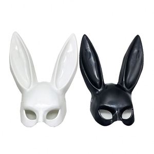 Máscara de Carnaval de Plástico Blanca y Negra para Halloween, Disfraz de Conejita con Decoración para Fiesta - Product Image 5