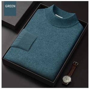 Jersey de lana de mohair de Invierno en Blanco de ganchillo liso negro con cuello redondo suéter de punto de Cachemira para hombres - Product Image 2
