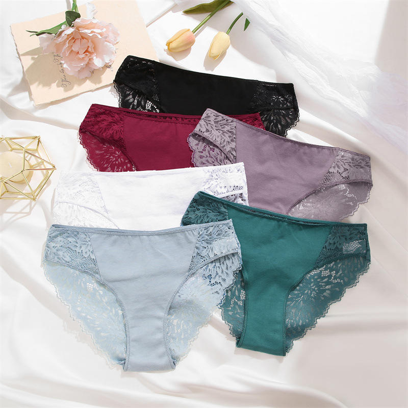 Hot Selling Cotton Women's Underwear Girls' Lace for Period Pants Knitted Bikini Weave Ladies' Bulk Panty Without Photo