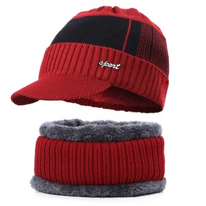 <span class=keywords><strong>Ensemble</strong></span> deux pièces d'automne et d'hiver Écharpe tricotée en laine mélangée pour hommes et chapeau en fil polaire avec protection du cou - Product Image 3