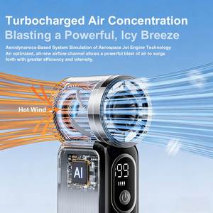 JF157 <b>Mini</b> Handheld <b>USB</b> Rechargeable 199-Level Turbine High-Speed Power Cooling Portable Digital Display Fan for Car Outdoor Use - Product Image 5