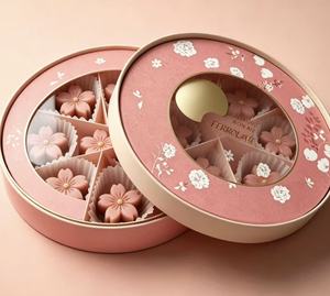 Custom Luxury Round Chocolate Gift Box with Window, Hard <b>Cardboard</b> Packaging with Lid for Gift Giving - Product Image 3